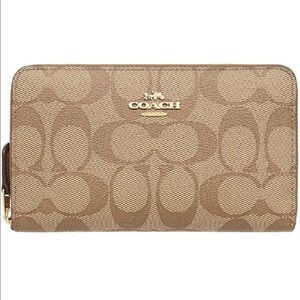 Coach Medium Zip Around Wallet in Signature Canvas (Khaki/Saddle)